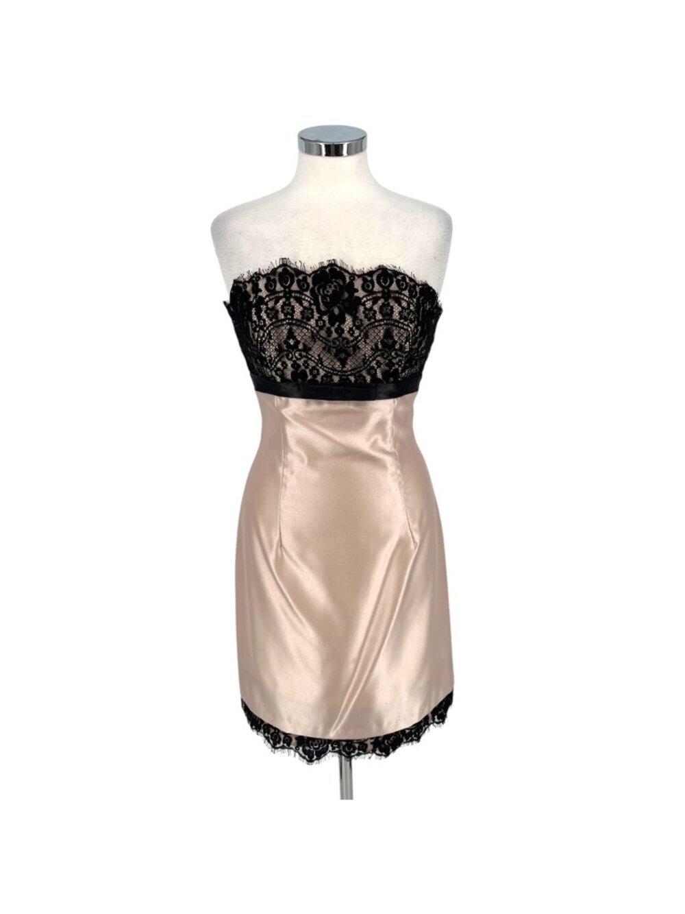 Scott McClintock Vintage 90s Lace Satin Cocktail Dress Champagne Black Size 8